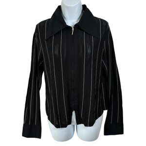 Lucy Pirada Womens Large Top Long Sleeve Black Semi Sheer Collared Y2K